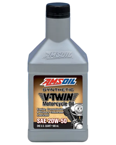 AMSOIL 20W-50 Synthetic V-Twin Motorcycle Oil quart bottle